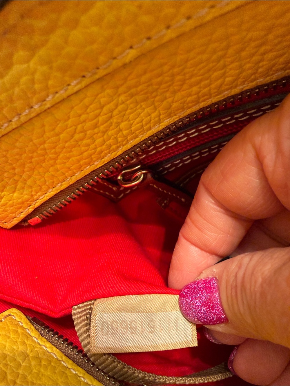 Dooney & Bourke Bright Yellow Pebbled Leather Tote with Brown Straps - Picture 8 of 9